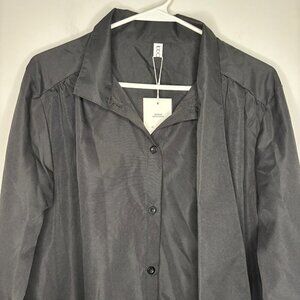 UOOZEE NEW Outerwear Women L Button Up Black Lightweight Long Sleeve Neck Wrap